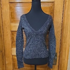 Express Black and Gray V-Neck Sweater S